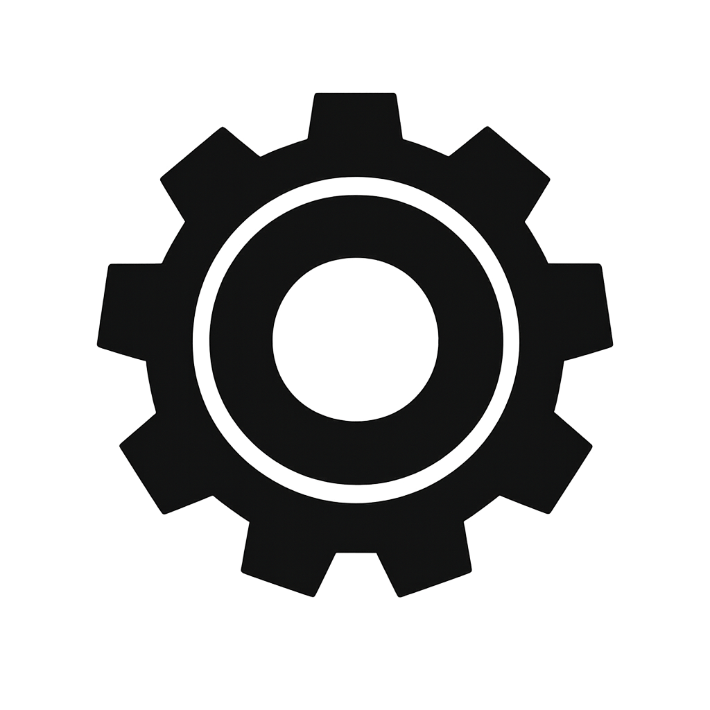 Minimal black gear icon on transparent background, variation 2.