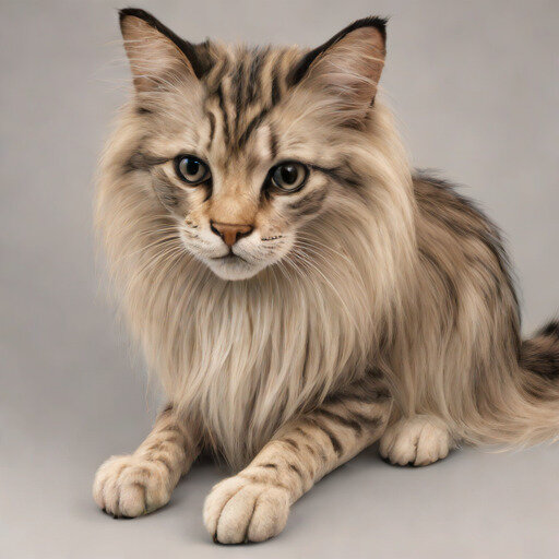 SDXL Turbo render of a half-cat, half-dog creature with studio lighting and intricate fur detail.